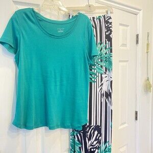 CHRISTOPHER & BANKS Shirt Tee Kelly Green Scoop Short Sl Cotton Womens XL NWOT